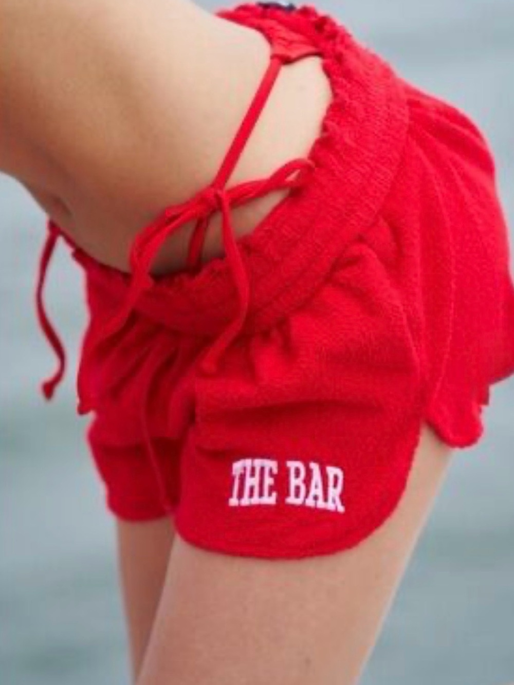 Sz M The Bar red terry cloth athletic shorts white embroidered